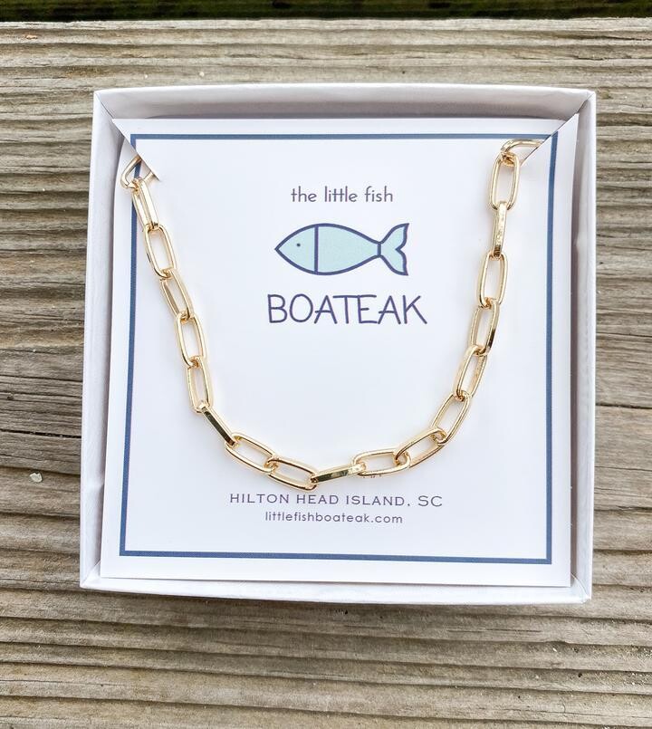 Little Fish Boateak Paperclip Chain Necklace -Gold