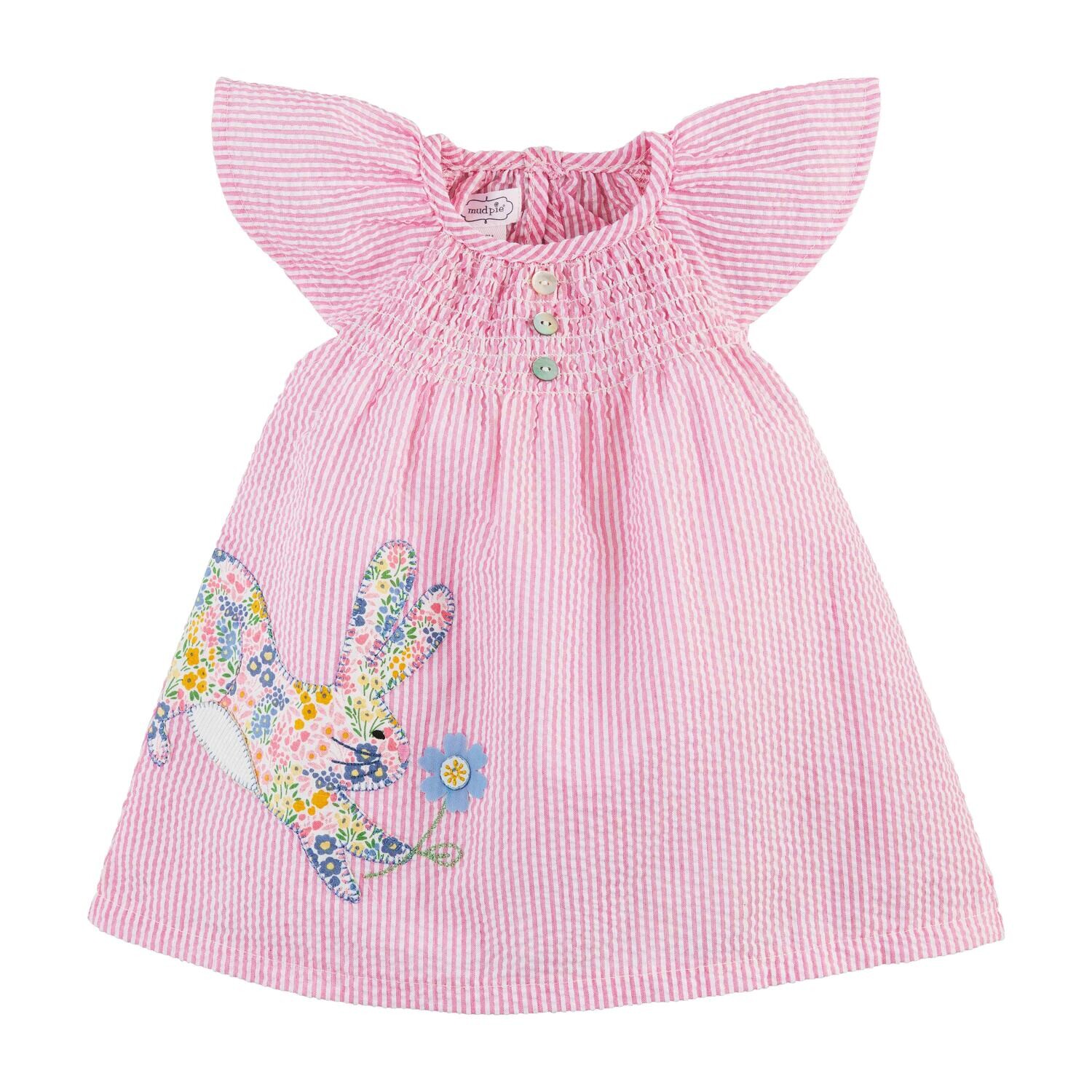 Mud Pie Smocked Pink Seersucker Dress