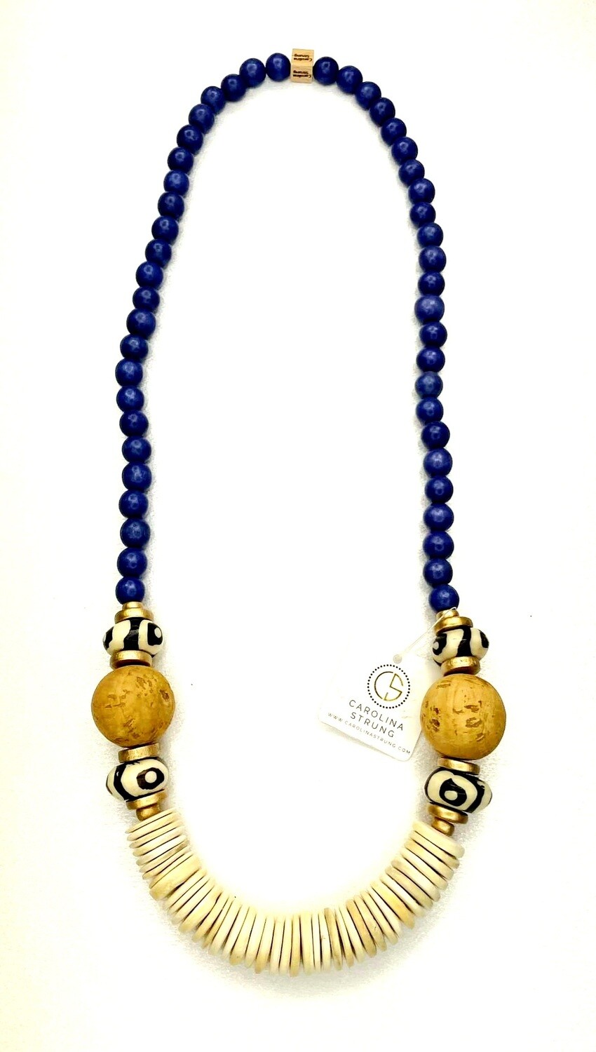The Coco w/Blk/Ivy Beads & Cork Bead Necklace, 34"