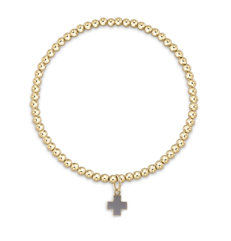 enewton Classic Gold 3mm Bead Bracelet- Signature Cross Charm- Grey