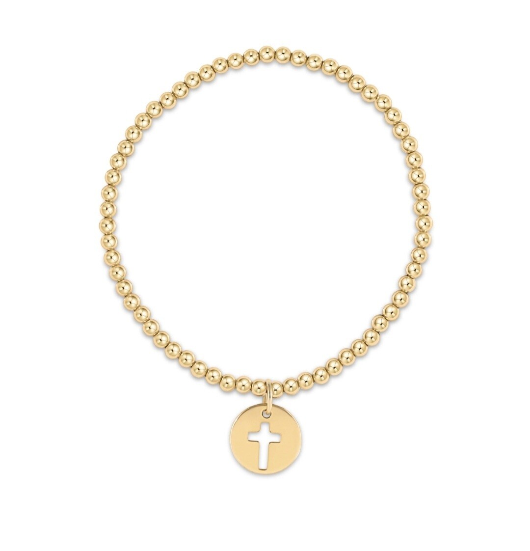 enewton Classic Gold 3mm Bead Bracelet- Signature Cross Gold Disc
