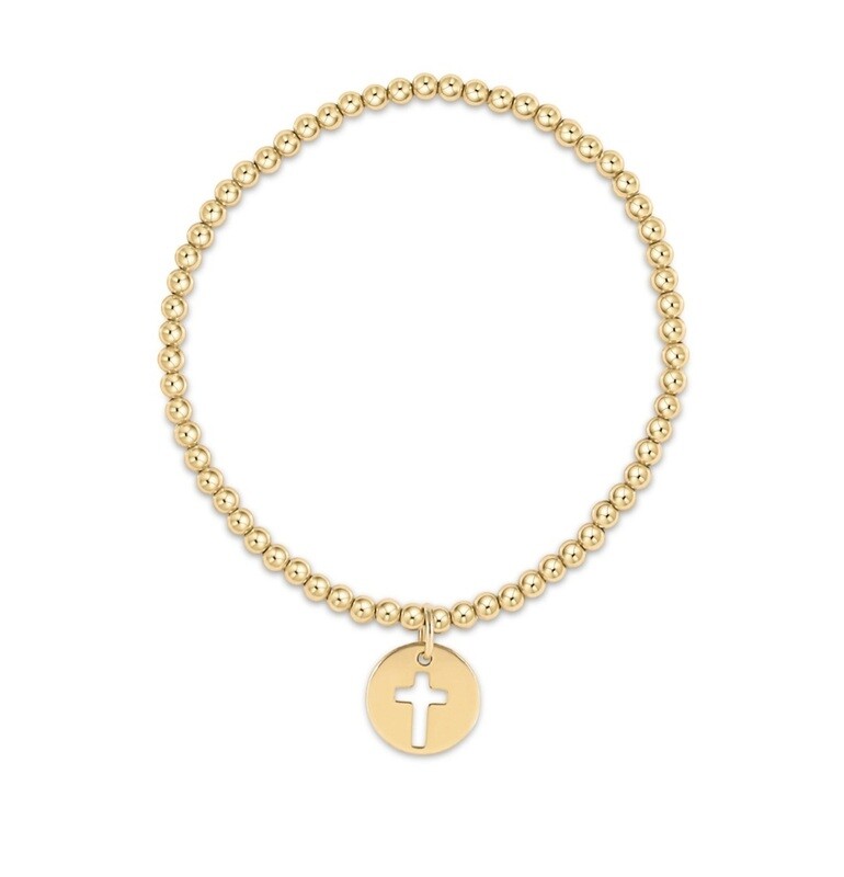 enewton Classic Gold 3mm Bead Bracelet- Signature Cross Gold Disc