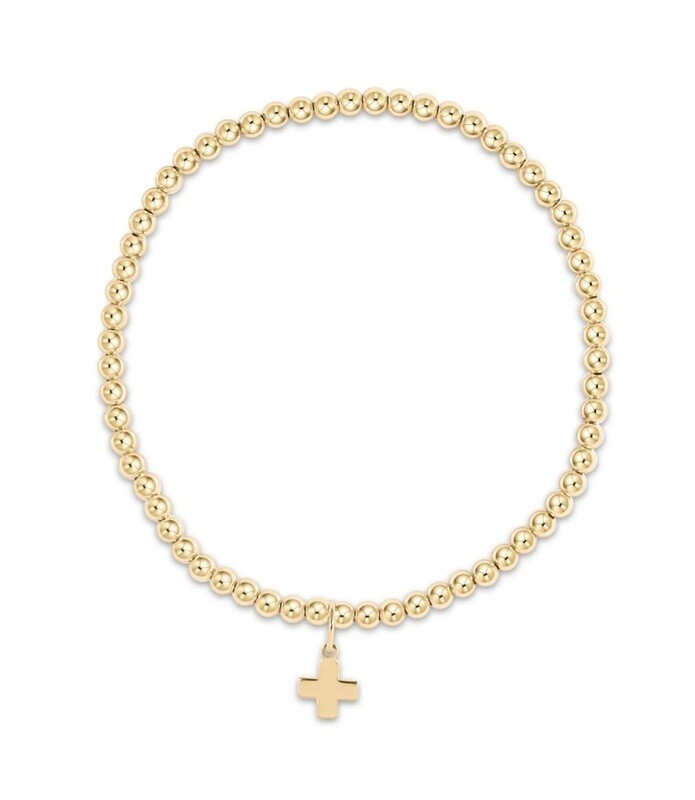 enewton Classic Gold 3mm Bead Bracelet- Signature Cross Gold Charm