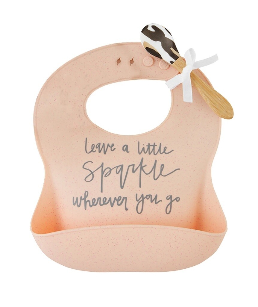 Mud Pie Pink Silicone Bib and Spoon Set- Leopard & Pink Sparkle