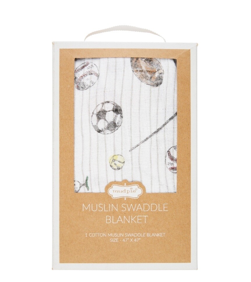 Mud Pie Sports Muslin Swaddle Blanket