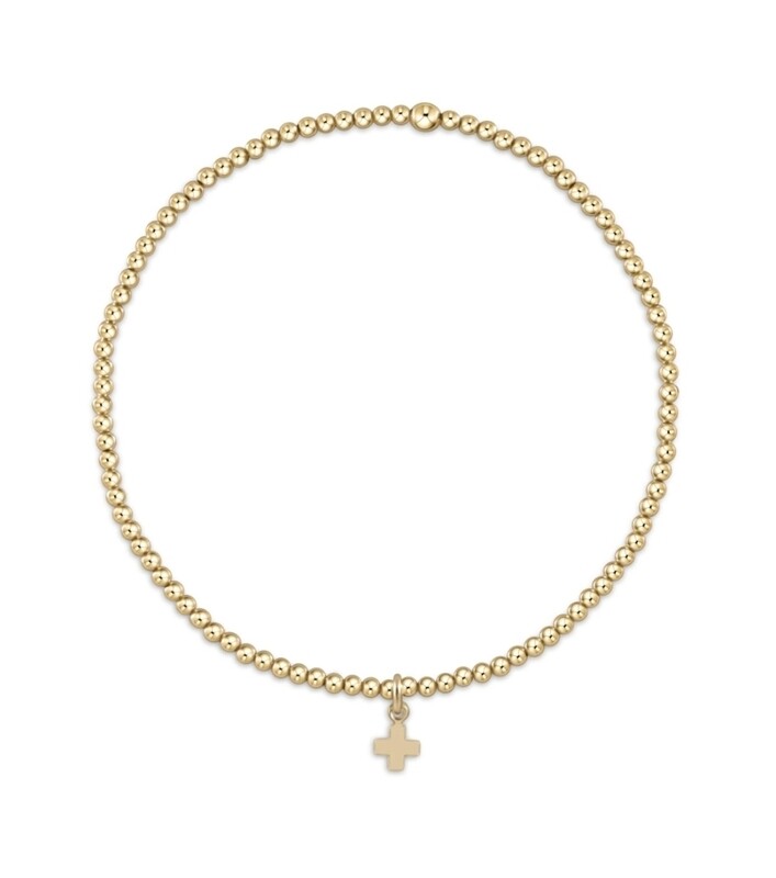 enewton Classic Gold 2mm Bead Bracelet - Signature Cross Small Gold Charm