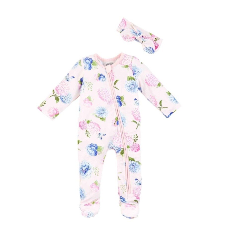 Mud Pie Pink Floral Bamboo Sleeper & Headband