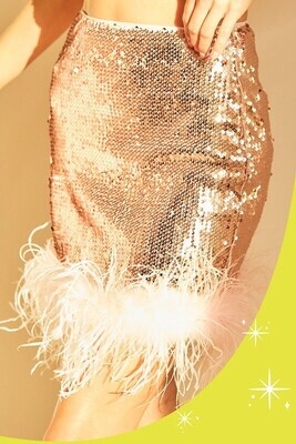 Divine Feather Trim Sequin Skirt