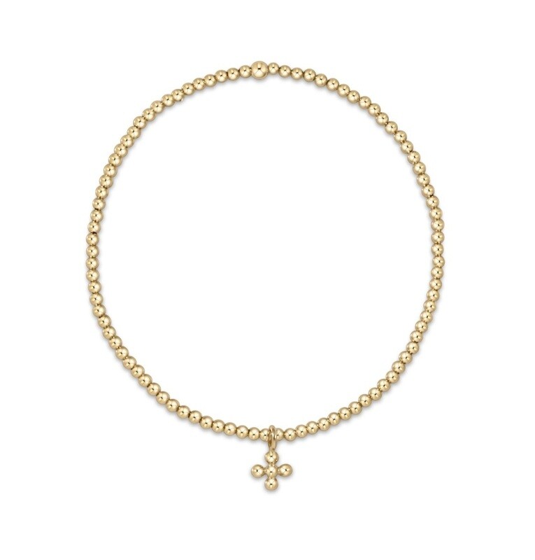 enewton Classic Gold 2mm Bead Bracelet - Classic Beaded Signature Cross Small Gold Charm