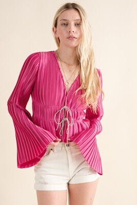 A Good Time Pleated Top w/Rhinestones