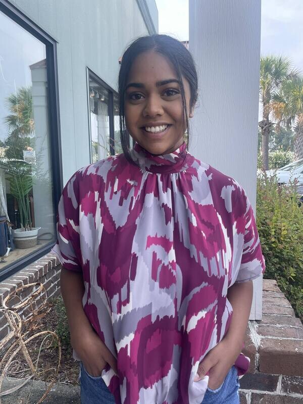 London High Neck Top, Deep Spirit Print