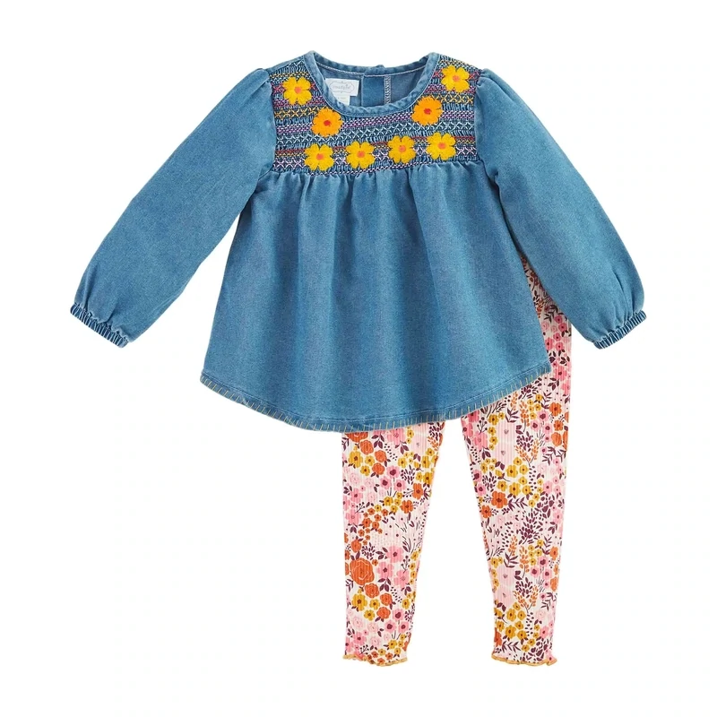 Mud Pie Denim Emb Tunic w/Legging