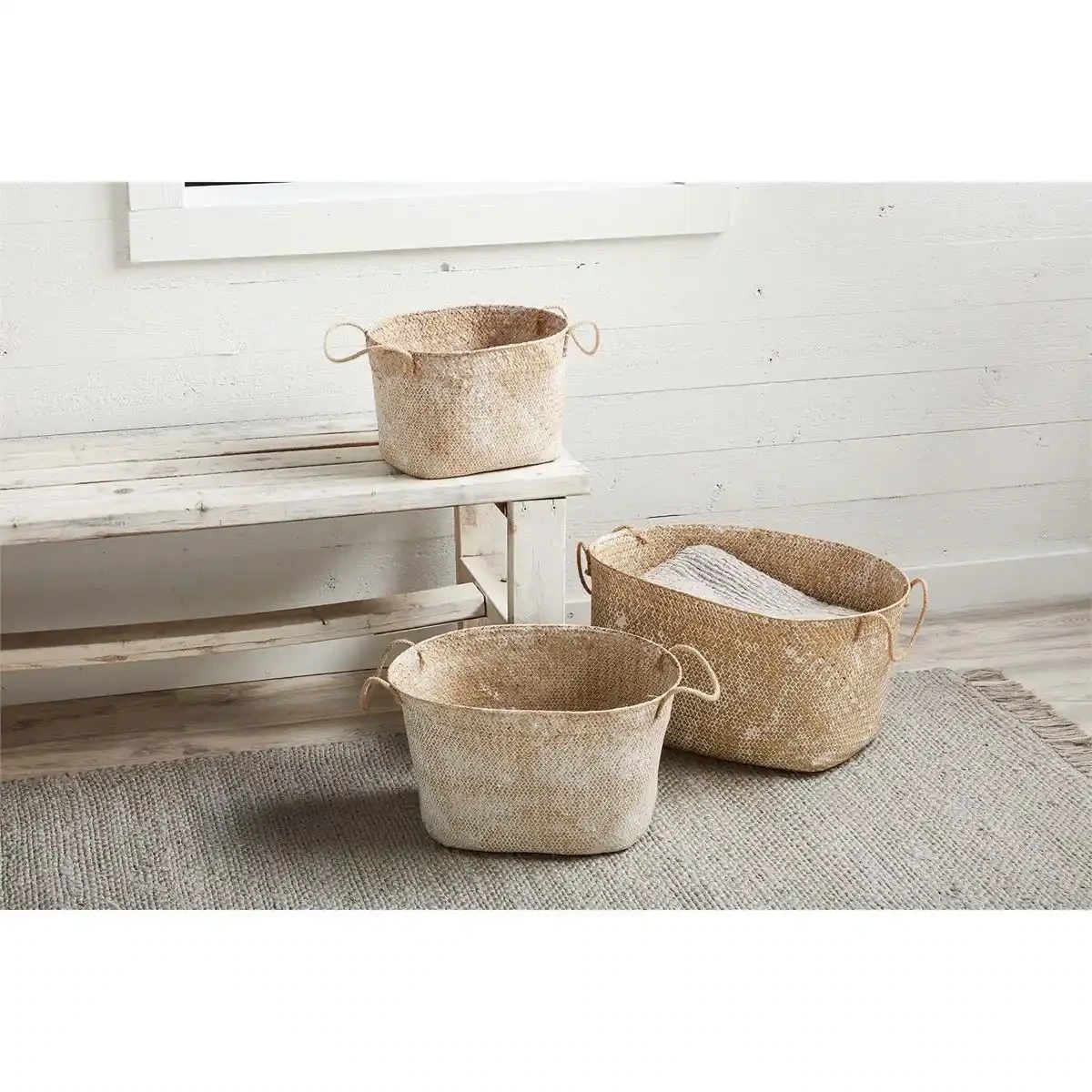 Mud Pie White Wash Seagrass Basket