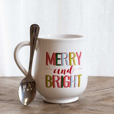 Merry & Bright Coffee Mug Wht/Multi 18oz.