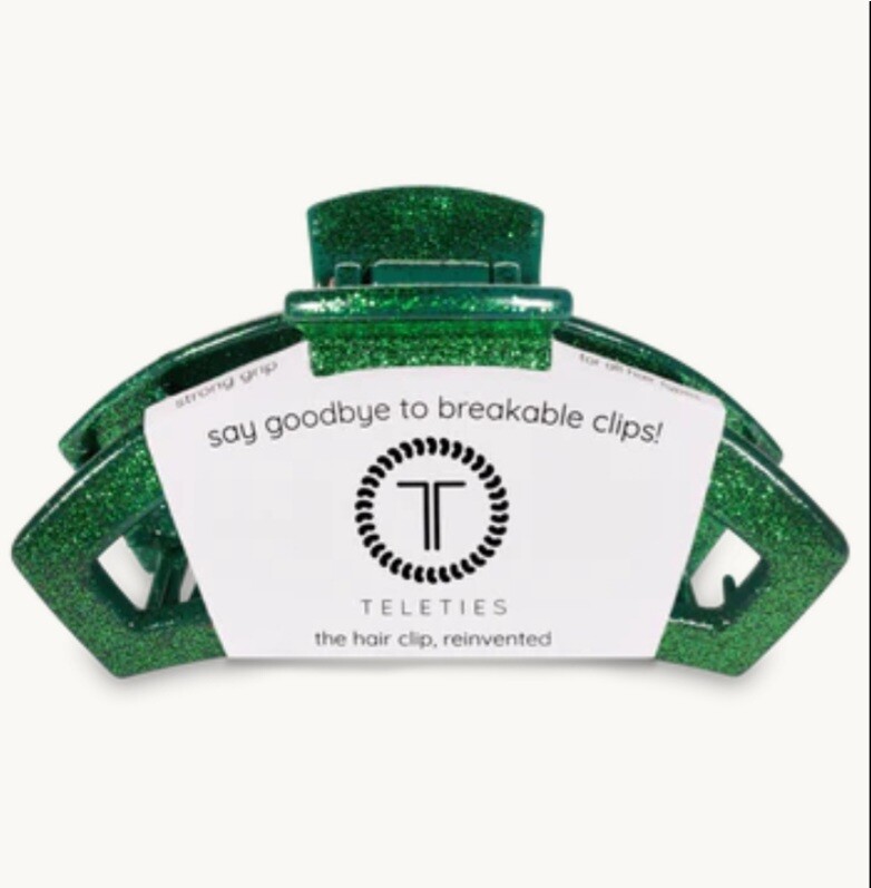 Teleties Open Hair Clip - Green Glitter - Large
