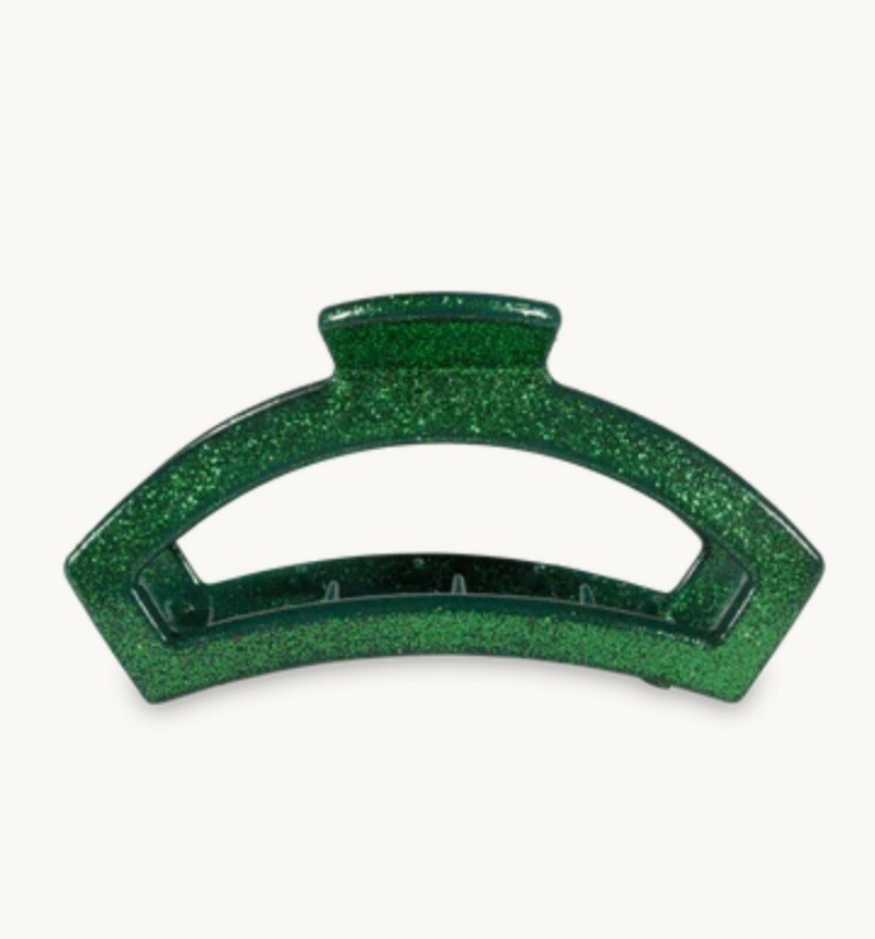 Teleties Open Hair Clip - Green Glitter - Large