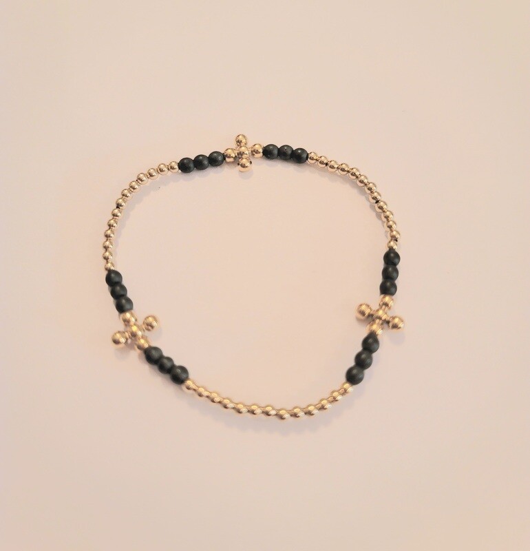 enewton Signature Cross Gold Bliss Pattern 2.5mm Bead Bracelet - Hematite