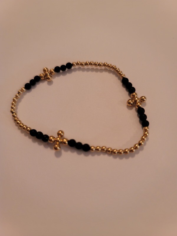 enewton Signature Cross Gold Bliss Pattern 2.5mm Bead Bracelet - Matte Onyx