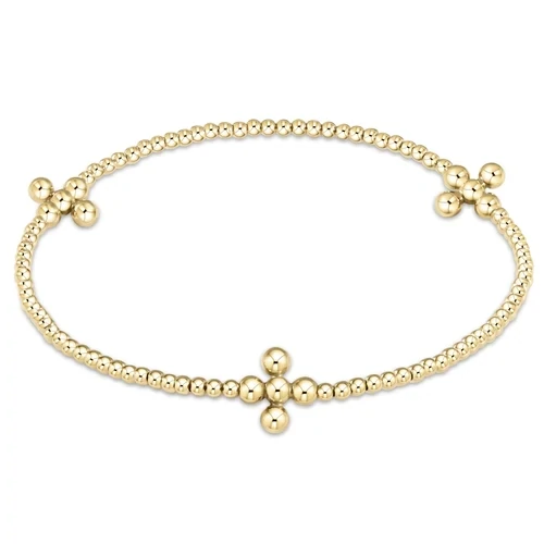 enewton Signature Cross Gold Pattern 2mm Bead Bracelet - Classic Beaded Signature Cross Gold 3mm Bead Gold