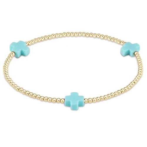 enewton Signature Cross Gold Pattern 2mm Bead Bracelet - Turquoise 