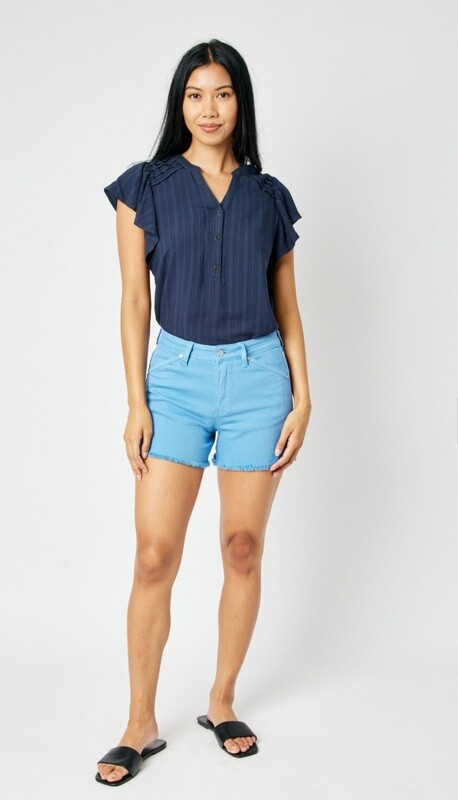 Judy Blue MR Sky Blue Garment Dyed Fray Hem Shorts