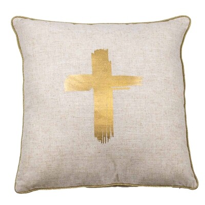 Metallic Cross Pillow Oat/Gold 18x18"