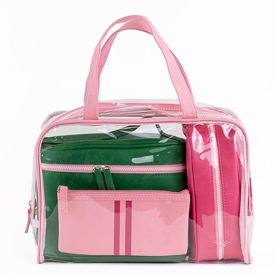 Livie Travel Gift Set Pink/Kelly Green 12x8x4.5"
