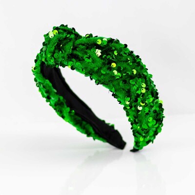 Sequin Knotted Headband Green