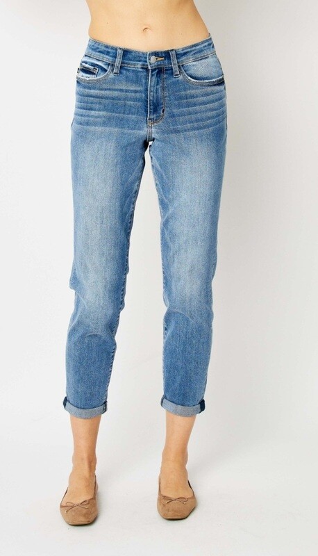 Judy Blue Rise and Shine Midrise Cuffed Slim CURVY