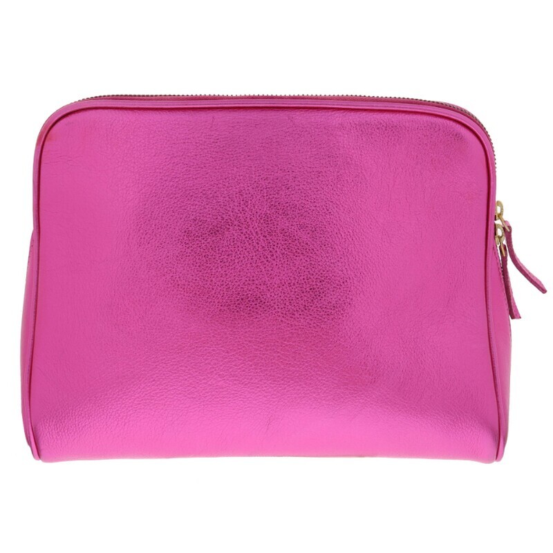 Shimmer Cosmetic Zipper Pouch- Hot Pink Metallic