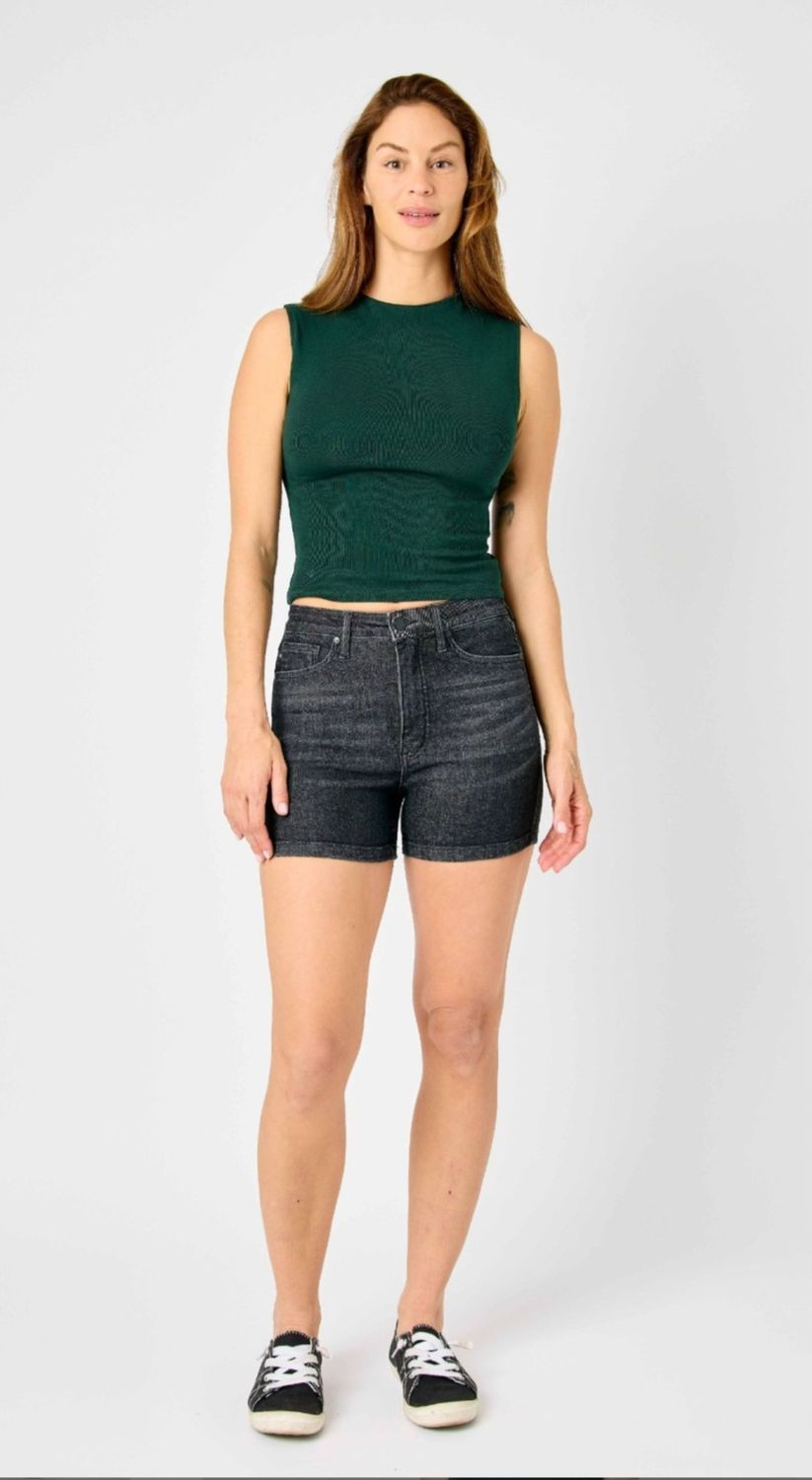Judy Blue Run Away HW Tummy Control Black Shorts