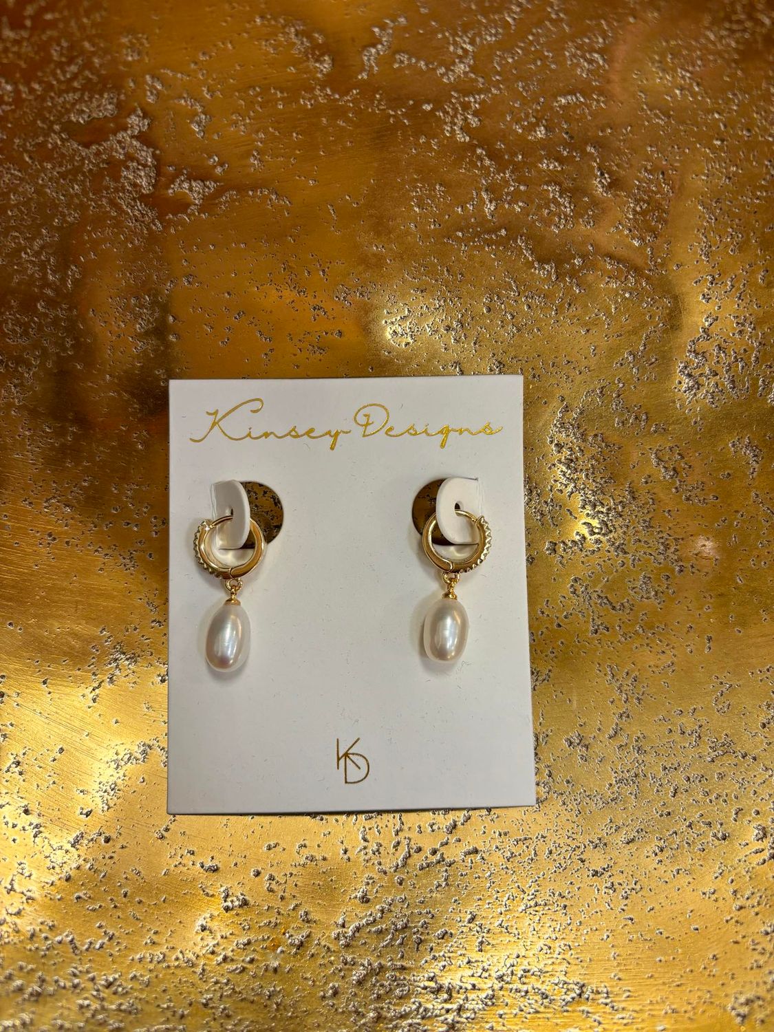 Kinsey Designs Gemma Huggies -Pearl Gold