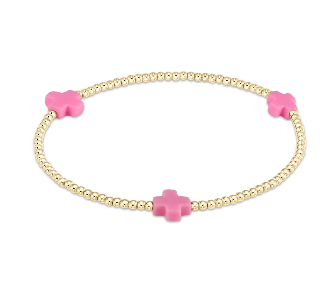 enewton Signature Cross Gold Pattern 2mm Bead Bracelet - Bright Pink