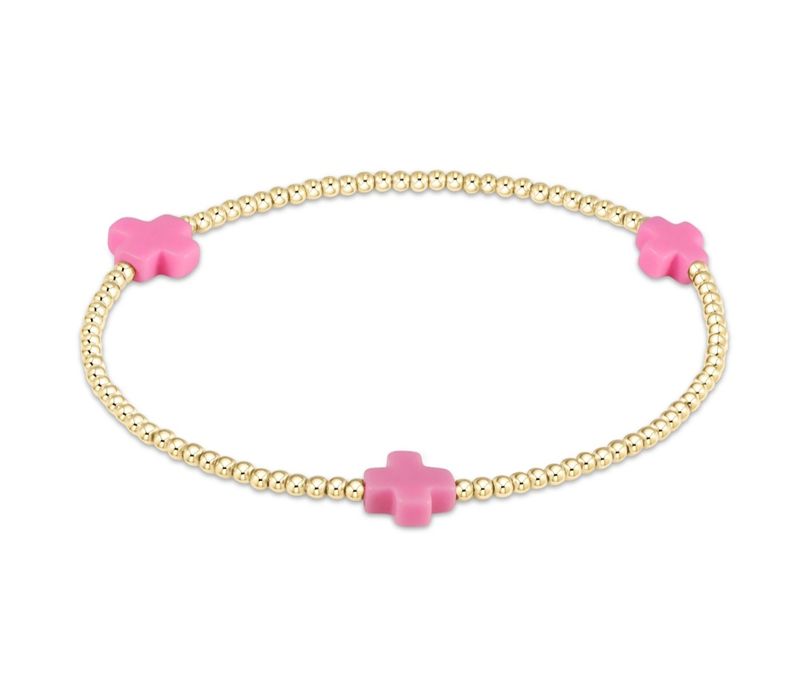enewton Signature Cross Gold Pattern 2mm Bead Bracelet - Bright Pink