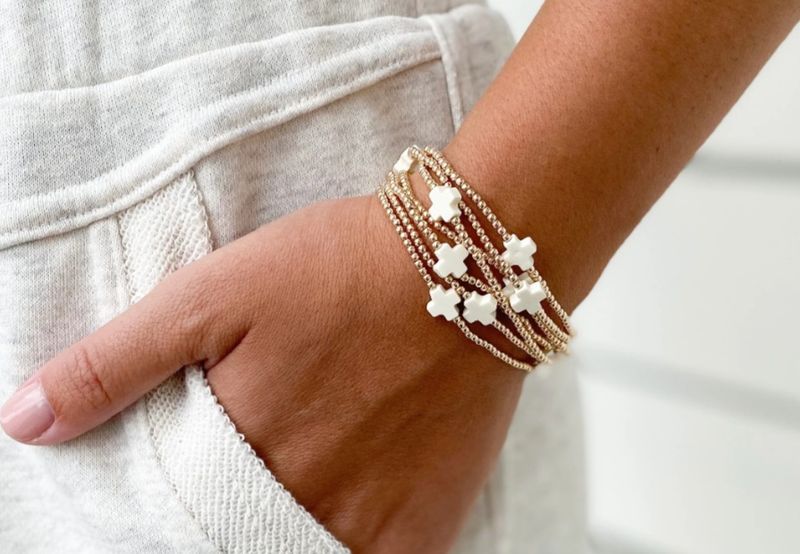 enewton Signature Cross Gold Pattern 2mm Bead Bracelet - Bright Pink