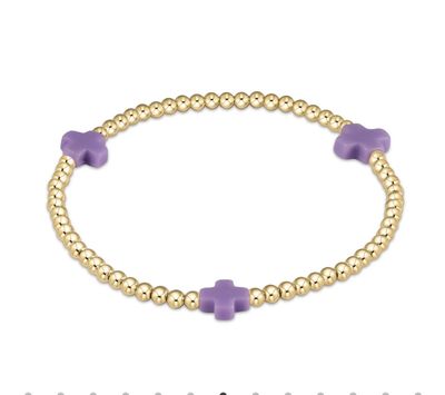 enewton Signature Cross Gold Pattern 3mm Bead Bracelet - Purple