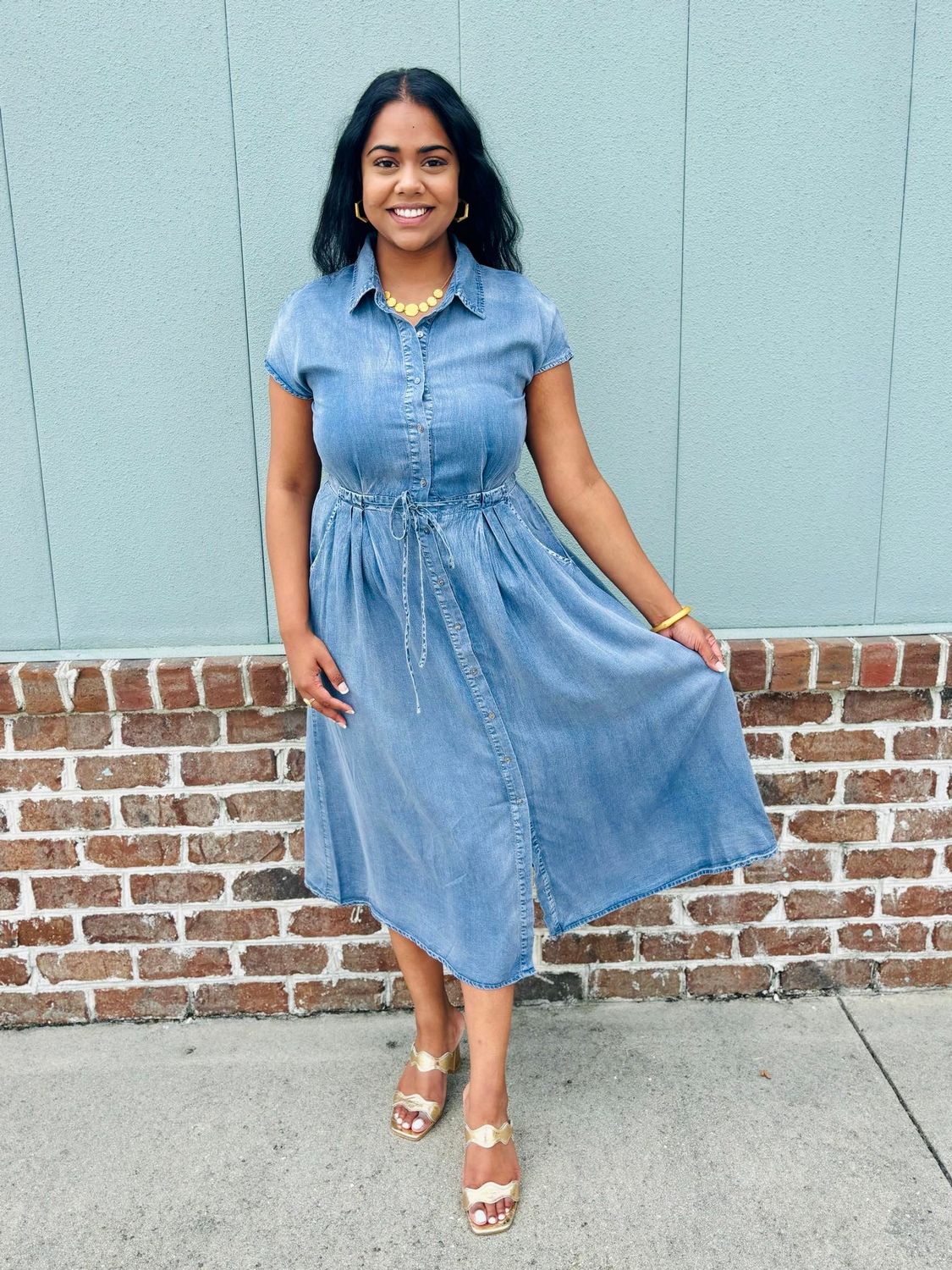 Here For The Moment Denim Midi