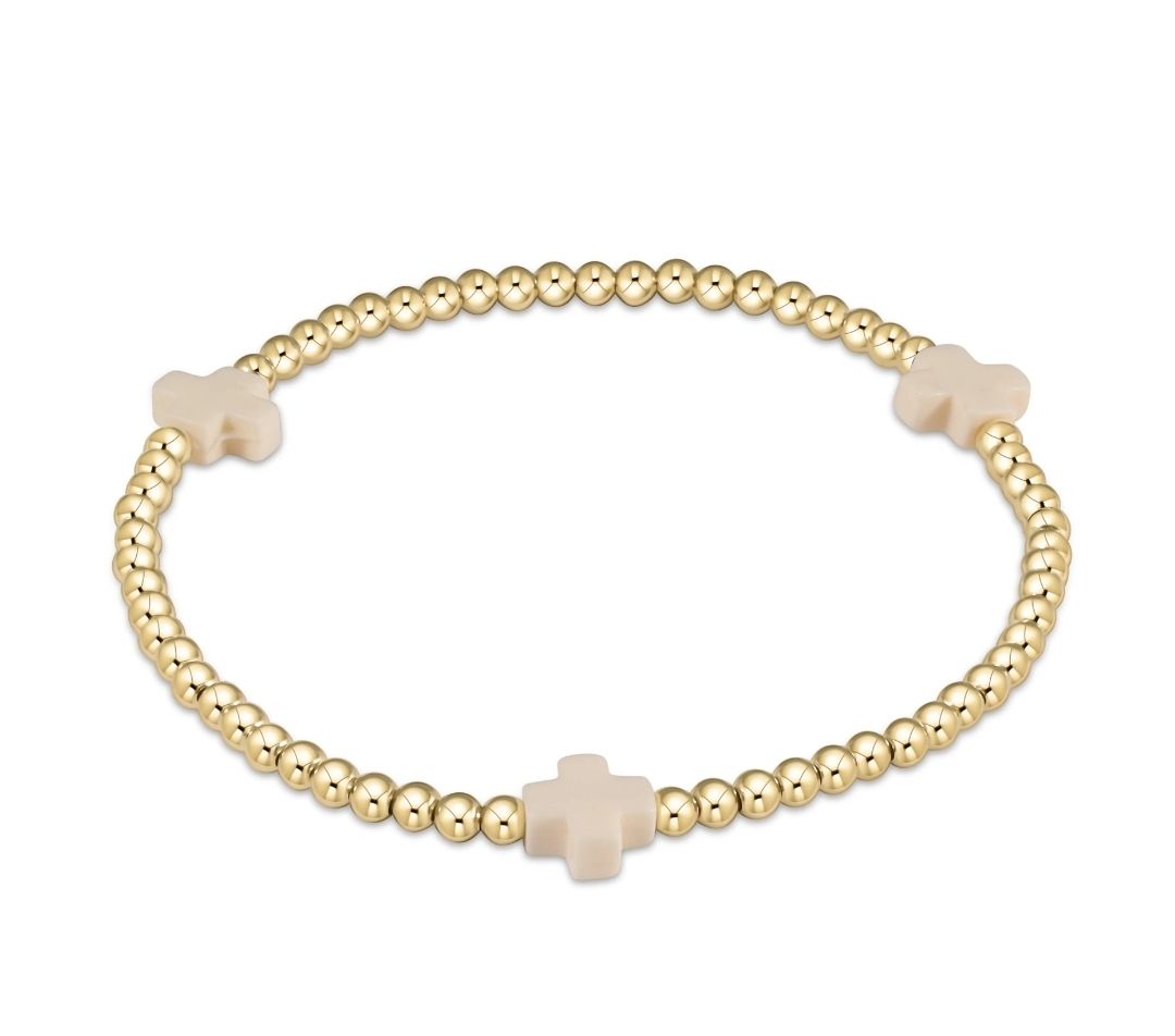 enewton Extends - Signature Cross Gold Pattern 3mm Bead Bracelet - Off White