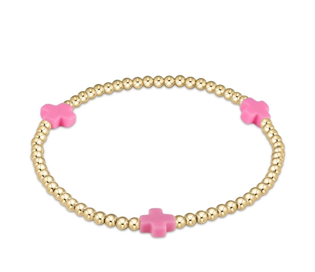 enewton Extends - Signature Cross Gold Pattern 3mm Bead Bracelet - Bright Pink