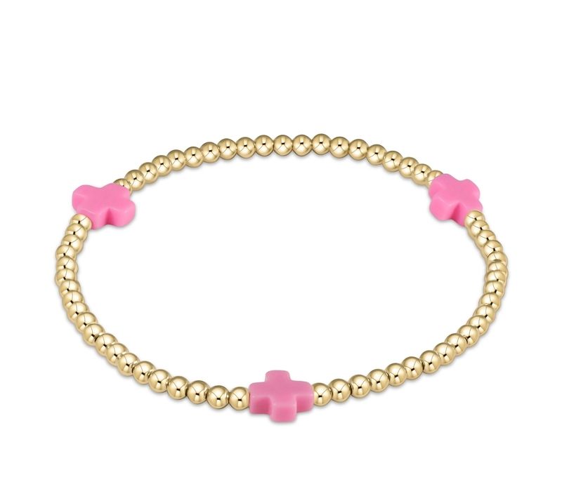 enewton Extends - Signature Cross Gold Pattern 3mm Bead Bracelet - Bright Pink
