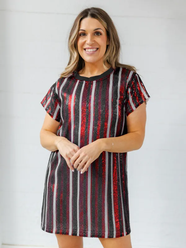 Mary Square Stripe - Garnet &amp; Black Julia Dress