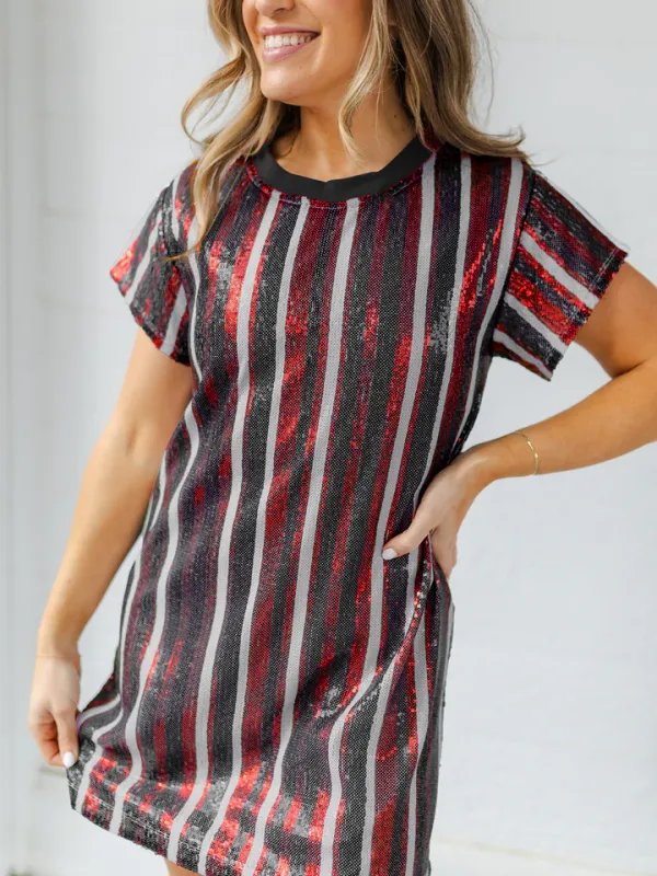 Mary Square Stripe - Garnet &amp; Black Julia Dress