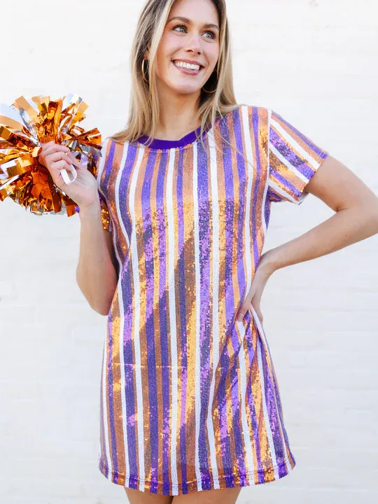 Mary Square Stripe - Orange &amp; Purple Julia Dress