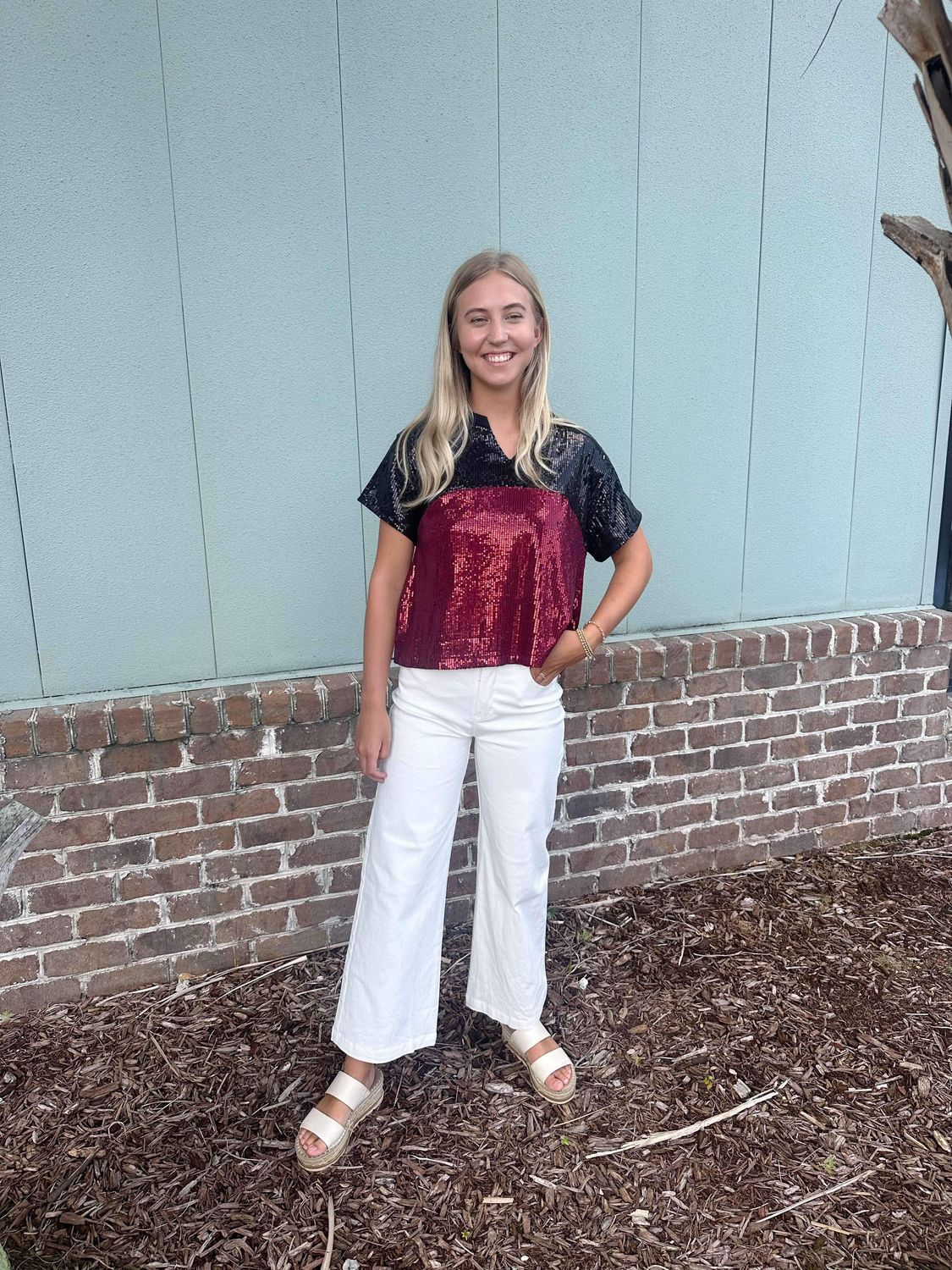 Mary Square Garnet &amp; Black Diane Top