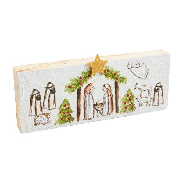 Mud Pie Long Painted Nativity Plaque