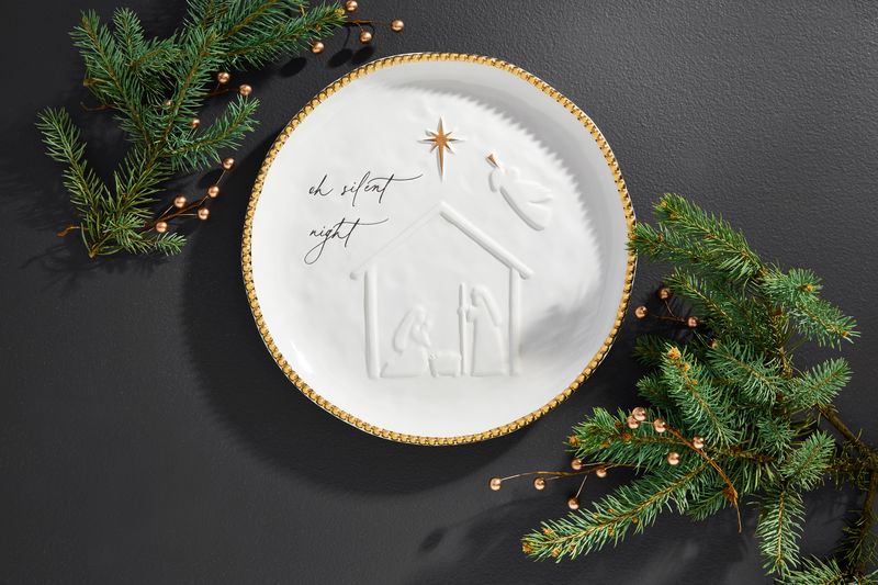 Mud Pie Round Beaded Nativity Platter