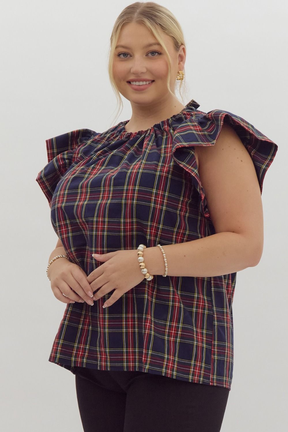 One Track Mind Plaid Top, CURVY