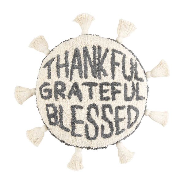 Mud Pie Thankful Tufted Round Pillow 