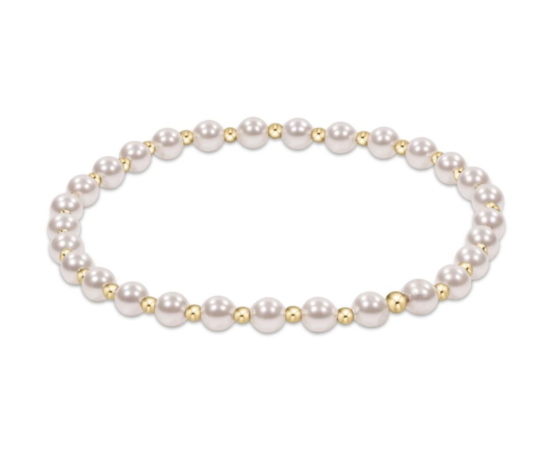 enewton Extends - Pearl Grateful Pattern 4mm Bead Bracelet - 6mm Gold