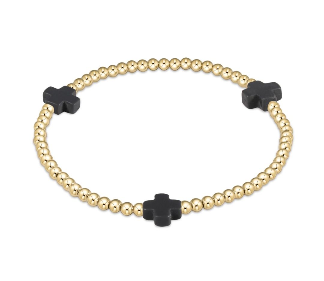 enewton Extends - Signature Cross Gold Pattern 3mm Bead Bracelet - Charcoal